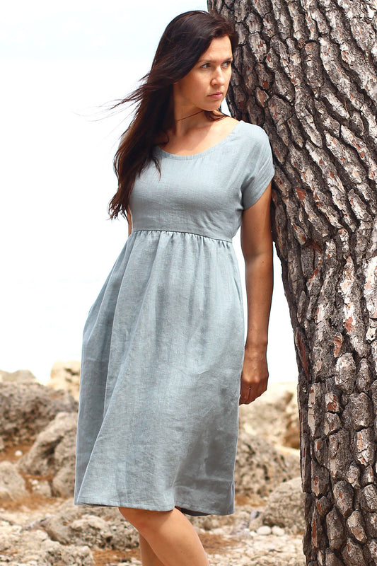 Lněná látka šedomodrá 200 g/m²