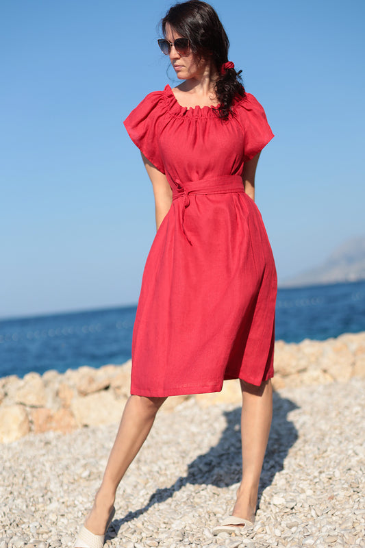 České lněné carmen šaty