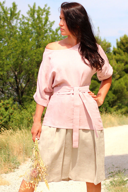 , pink linen skirts 