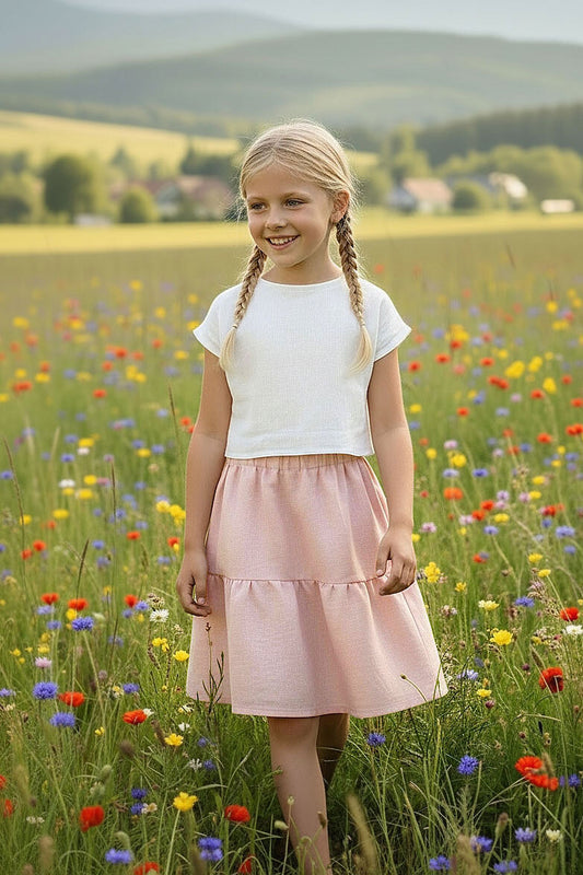 , pink linen skirts 