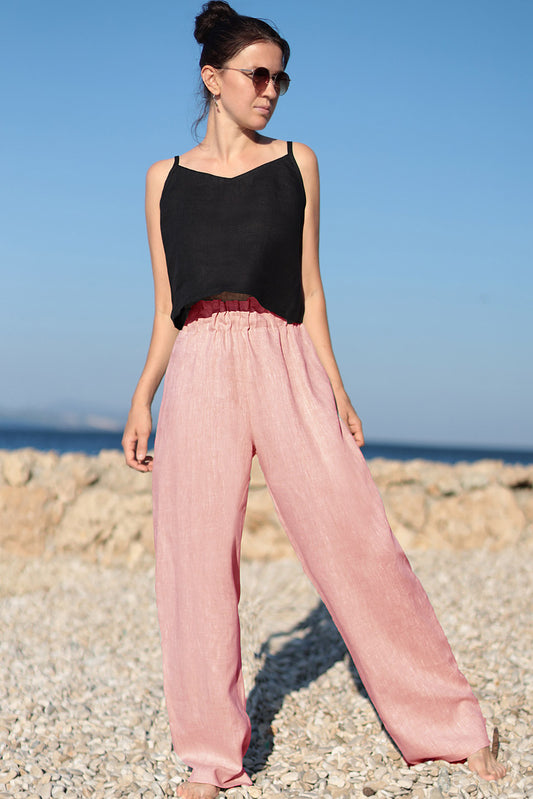 , pink linen skirts 