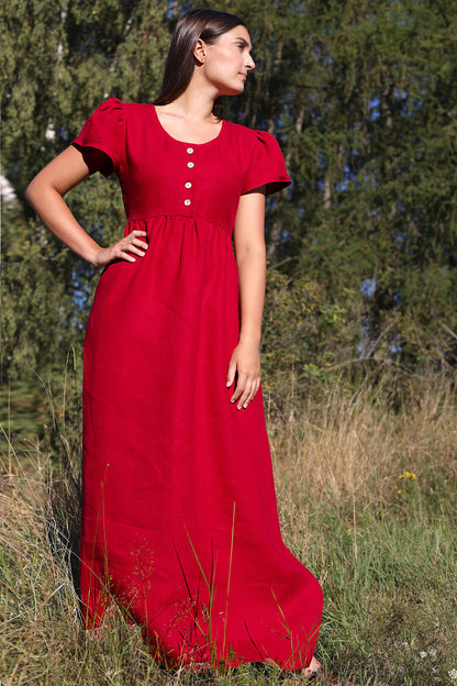 Lněné romantické maxi šaty