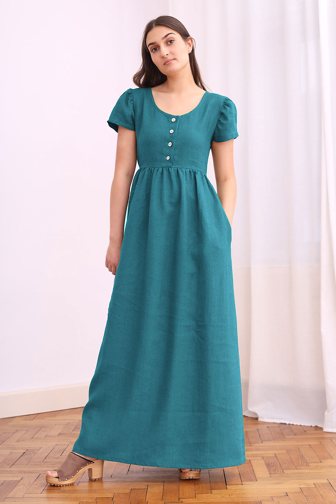 Lněné romantické maxi šaty