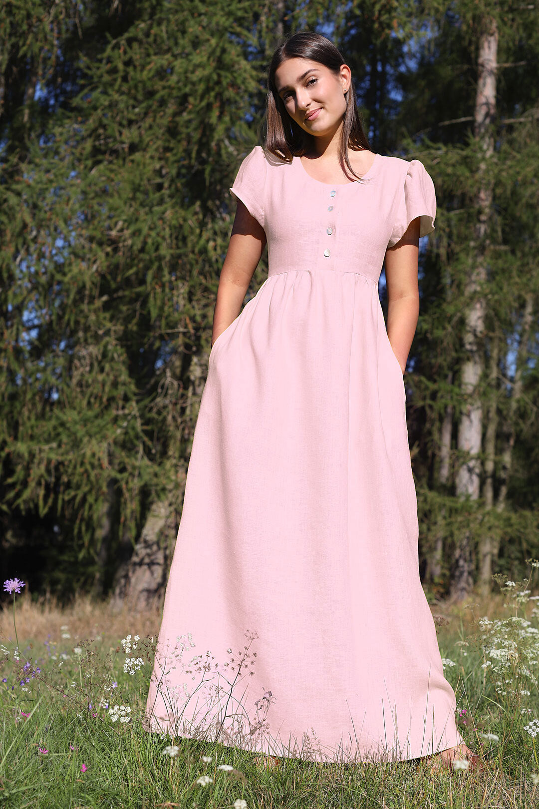 Lněné romantické maxi šaty