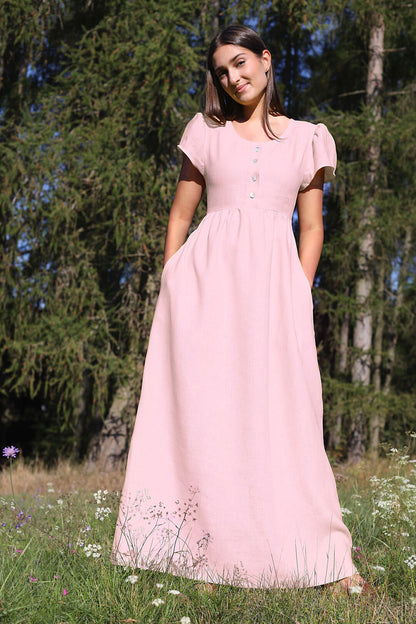 Lněné romantické maxi šaty