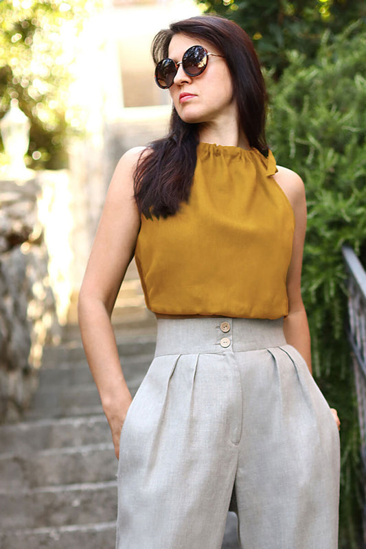 , mustard linen dresses 