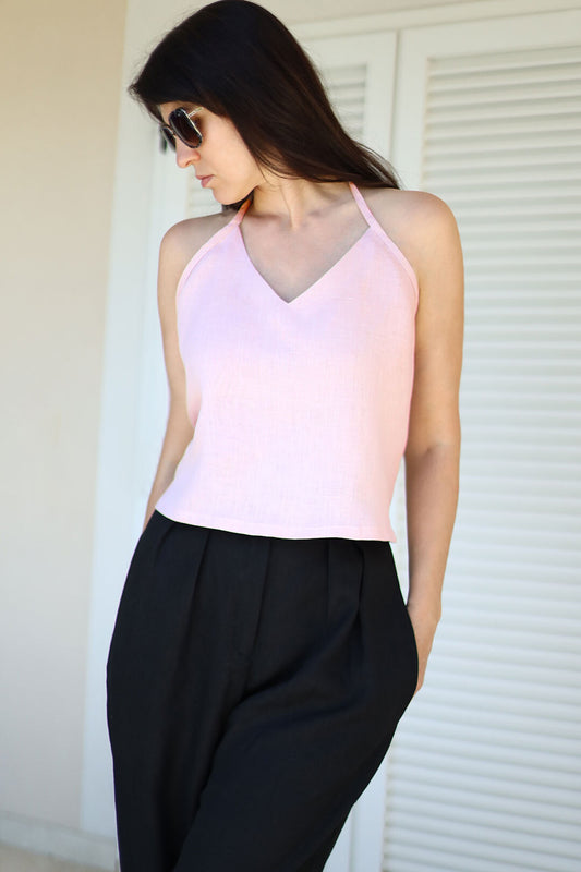 , pink linen skirts 