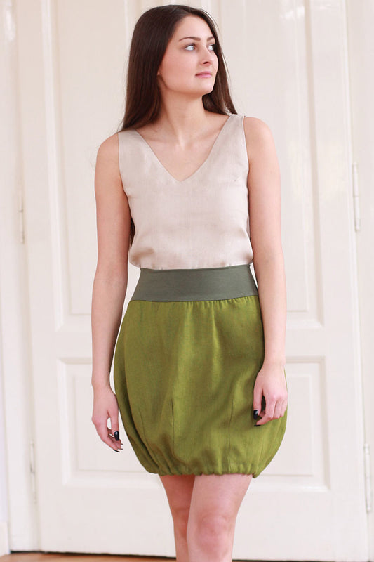 , green linen skirts 